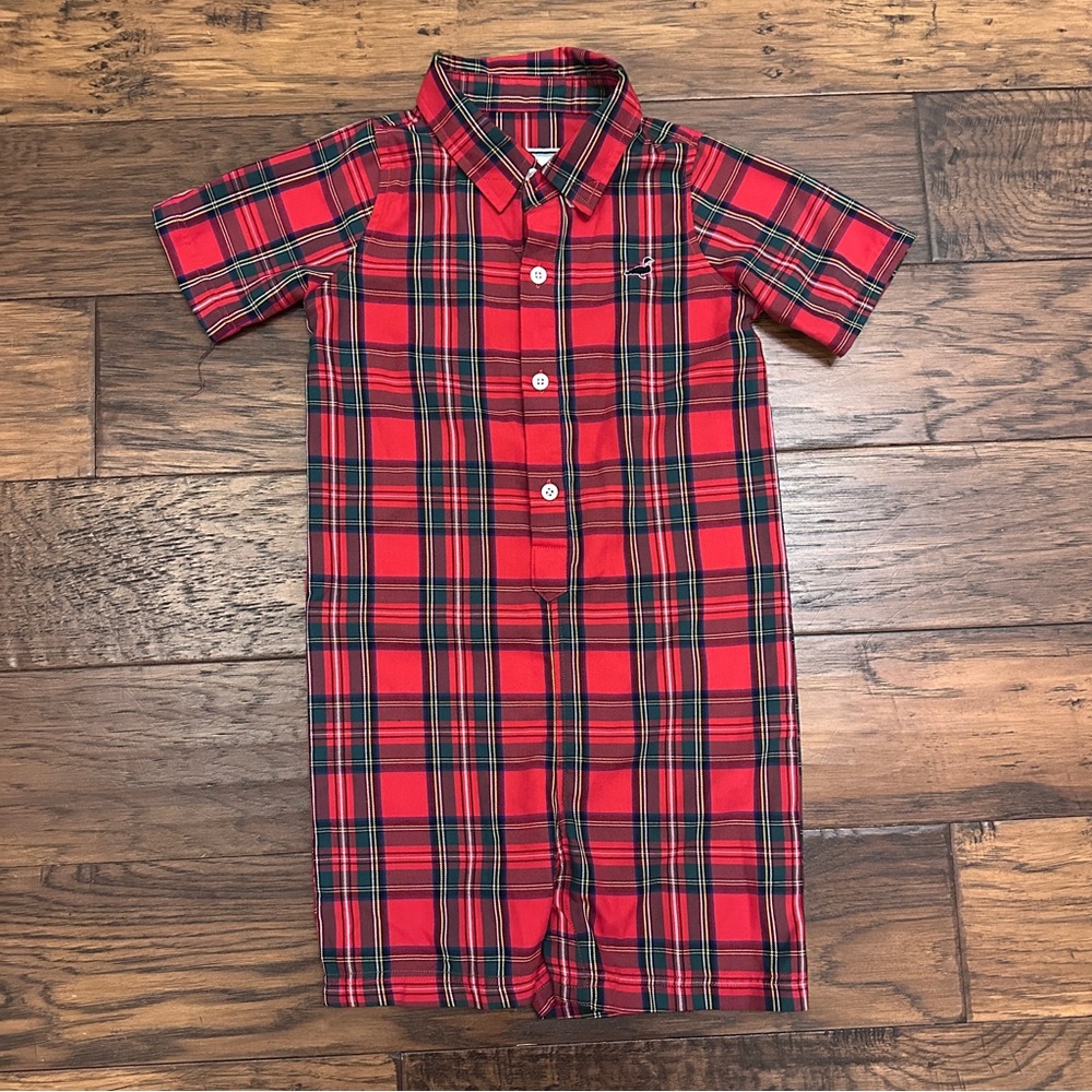 Properly Tied Plaid Christmas Romper